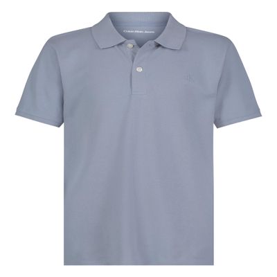 Calvin Klein Boys' Short Sleeve Micro Pique Solid Polo, Button Closure, Soft & Comfortable, Faded Denim, 14-16
