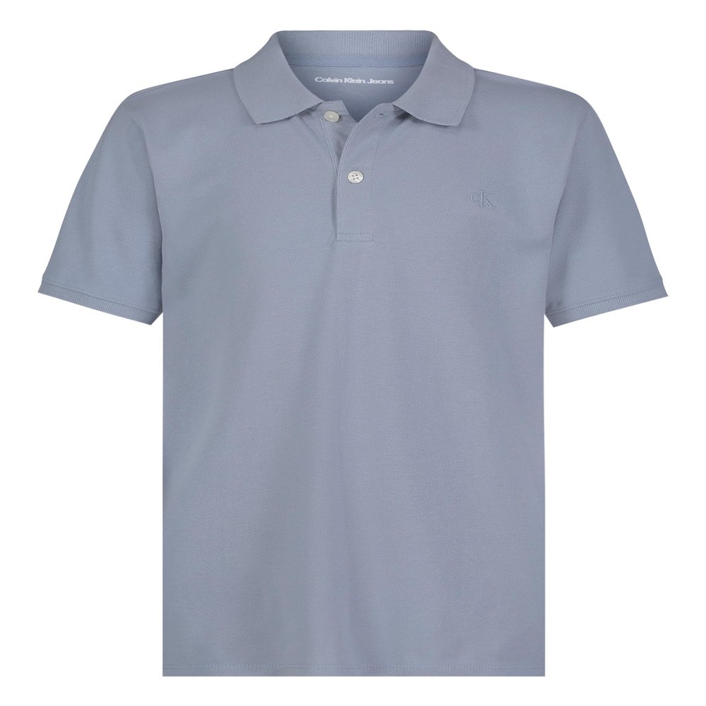 Calvin Klein Boys' Short Sleeve Micro Pique Solid Polo, Button Closure, Soft & Comfortable, Faded Denim, 14-16