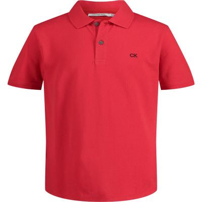 Calvin Klein Boys' Short Sleeve Micro Pique Solid Polo, Button Closure, Soft & Comfortable, Racing Red, 8