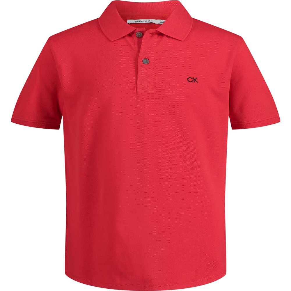 Calvin Klein Boys' Short Sleeve Micro Pique Solid Polo, Button Closure, Soft & Comfortable, Racing Red, 8