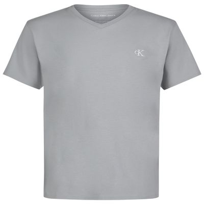 Calvin Klein Boys' Short Sleeve Solid V-Neck T-Shirt, Soft, Comfortable, Relaxed Fit, Quarry, 18-20