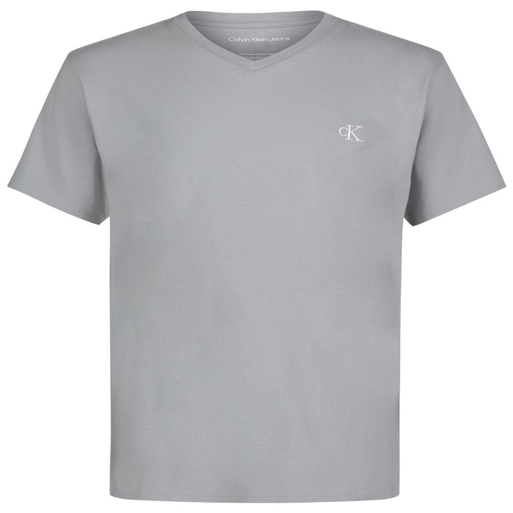Calvin Klein Boys' Short Sleeve Solid V-Neck T-Shirt, Soft, Comfortable, Relaxed Fit, Quarry, 18-20