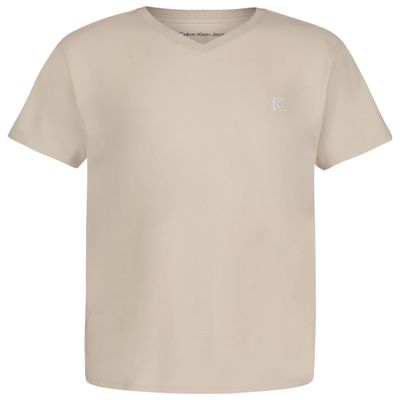Calvin Klein Boys' Short Sleeve Solid V-Neck T-Shirt, Soft, Comfortable, Relaxed Fit, Oatmeal, 14-16