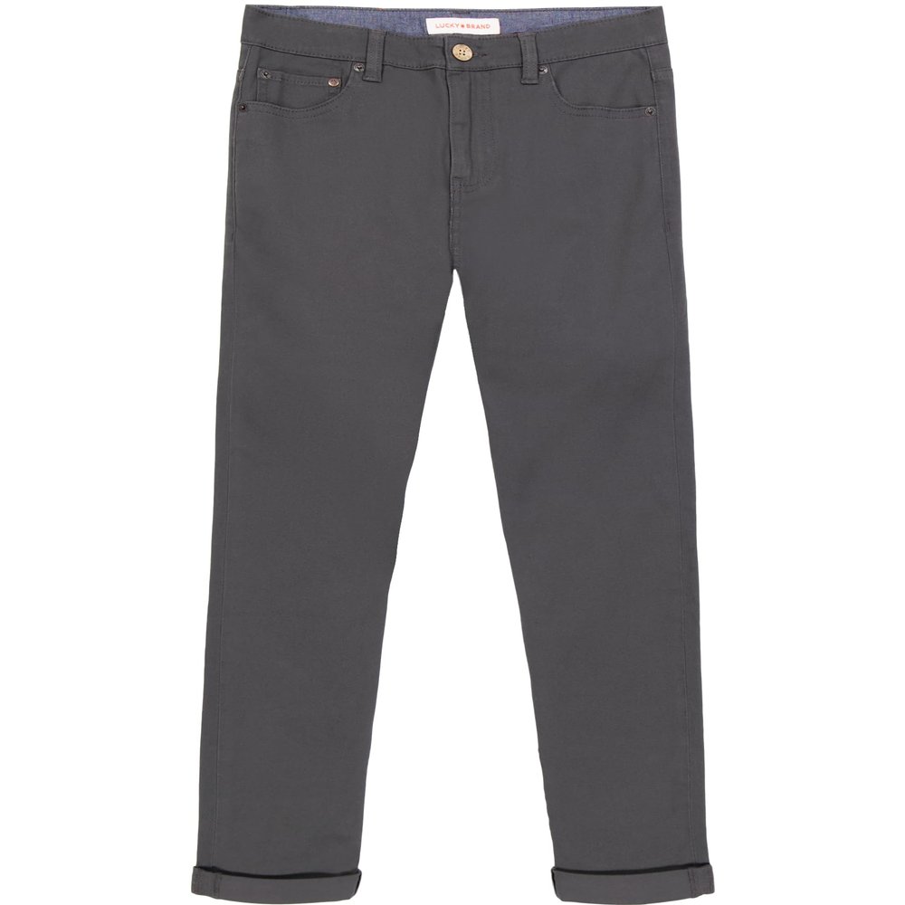 Lucky Brand Boys' Legacy Skinny Fit Stretch Twill Pants, 5-Pocket Style, Zipper Fly & Button Closure, Asphalt Grey, 10