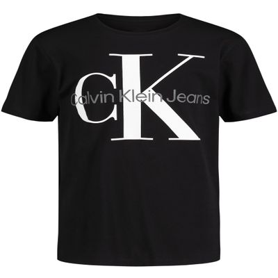 Calvin Klein Boys' Short Sleeve Logo Crew Neck T-Shirt, Soft, Comfortable, Relaxed Fit, Mono Black, 10-12