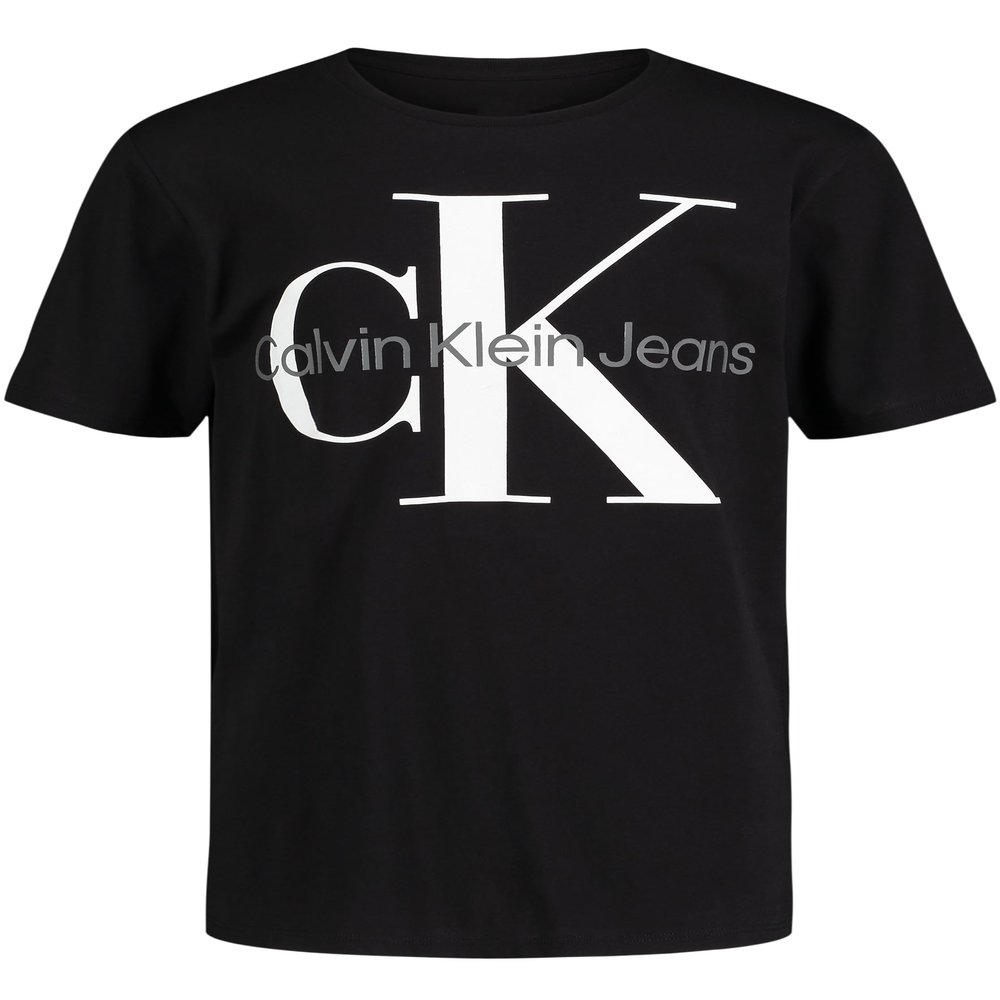Calvin Klein Boys' Short Sleeve Logo Crew Neck T-Shirt, Soft, Comfortable, Relaxed Fit, Mono Black, 10-12