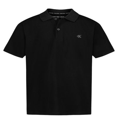 Calvin Klein Boys' Short Sleeve Micro Pique Solid Polo, Button Closure, Soft & Comfortable, Black, 14-16