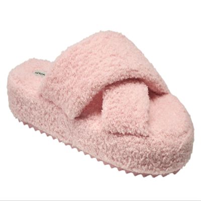 AEROPOSTALE Fuzzy Open Toe Slippers Shoes for Women  Soft Faux Sherpa Fur House Slippers with Memory Foam X Band, Indoor & Outdoor Non-Slip Sole, Design for Bedroom & Lounge (Blush Size 5-6 Small)