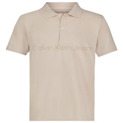 Calvin Klein Boys' Short Sleeve Micro Pique Solid Polo, Button Closure, Soft & Comfortable, Clean Logo Oatmeal, 18-20