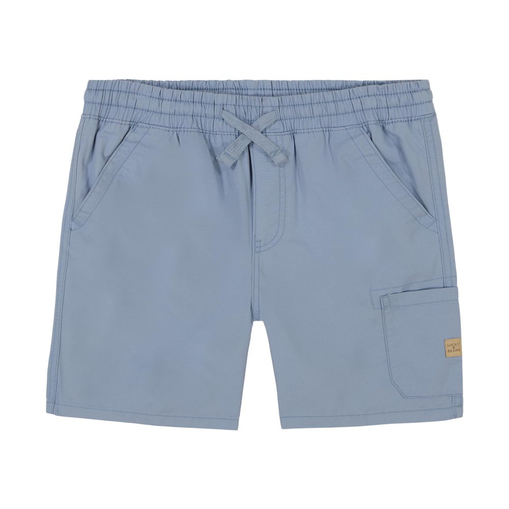Lucky Brand Boys' Pull-On Cargo Shorts, Drawstring Closure, Faded Denim, 10-12