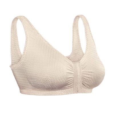 Comfort Sleep Bra, Front Closure, Silk Soft Material, Wireless for Added Comfort - Beige, Size 48