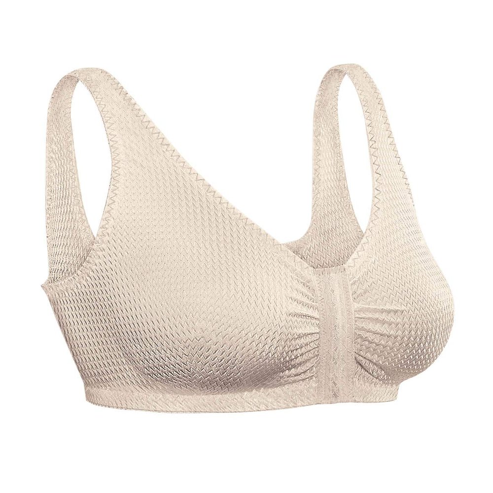 Comfort Sleep Bra, Front Closure, Silk Soft Material, Wireless for Added Comfort - Beige, Size 48