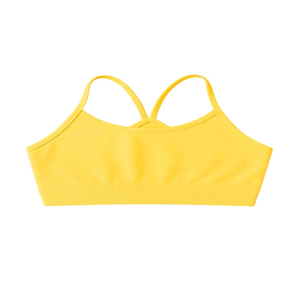 Kurve Girls' Underwear Crop Training Bra, Seamless Racerback Crop Top, UV Protective Fabric UPF 50+ (Made with Love in The USA), Yellow, Medium/Large (Ages 9-14)