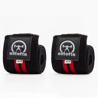 EliteFTS Normal Wrist Wraps Black/Red 80cm - Professional Quality Wrist Support with Heavy Duty Thumb Loop - Best Wrap for Powerlifting Competition, Strength Training, Bodybuilding