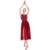 AFAVOM Women Lyrical Modern Contemporary Dance Dress Adult Elegant Split Mesh Flowy Dress Dancewear Tulle Ballet Leotard Lyrical Dancing Performance Costume Backless Ballroom Dress Red XL view 2