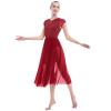 AFAVOM Women Lyrical Modern Contemporary Dance Dress Adult Elegant Split Mesh Flowy Dress Dancewear Tulle Ballet Leotard Lyrical Dancing Performance Costume Backless Ballroom Dress Red XL view 3