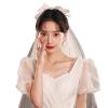 hokojix Wedding Bridal Veil Multi Layer Cut Hair Accessories for Bride Short Sheer Tulle Beads Decoration Snow Ribbon Bow view 1