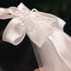 hokojix Wedding Bridal Veil Multi Layer Cut Hair Accessories for Bride Short Sheer Tulle Beads Decoration Snow Ribbon Bow view 3