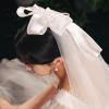 hokojix Wedding Bridal Veil Multi Layer Cut Hair Accessories for Bride Short Sheer Tulle Beads Decoration Snow Ribbon Bow view 4