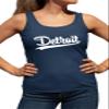 Go All Out X-Large Navy Blue Women Fitted City of Detroit Michigan Script Sleeveless Tank Top T-Shirt view 1