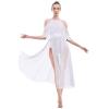 AFAVOM Women Lyrical Dance Costume Adult Elegant Modern Contemporary Dress Dancewear Side Split Mesh Dress Halter Ballet Leotard Lyrical Dancing Performance Ballroom Party Dress White L view 2