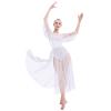 AFAVOM Women Lyrical Dance Costume Adult Elegant Modern Contemporary Dress Dancewear Side Split Mesh Dress Halter Ballet Leotard Lyrical Dancing Performance Ballroom Party Dress White L view 3