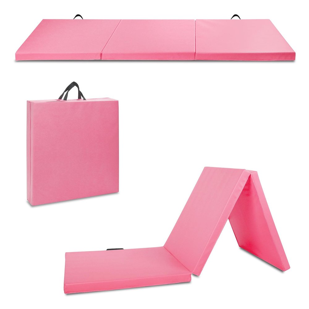 MarKnig 8x2x2Foldable Gymnastics Mat with Carrying Handle, 2-Inch Thick Exercise Tumbling Mats for Kids, Home Exercise Fitness Mat for Aerobics, Yoga, Stretching, Blue and Pink.