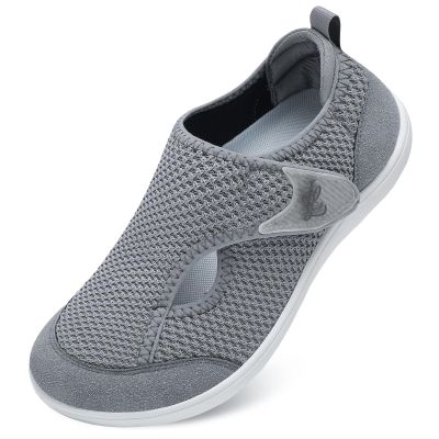 LeIsfIt Womens Wide Toe Box Shoes Adjustable Diabetic Walking Shoes Breathable Barefoot Zero Drop Sneakers for Arthritis Edema Swollen Feet Grey Size 6.5