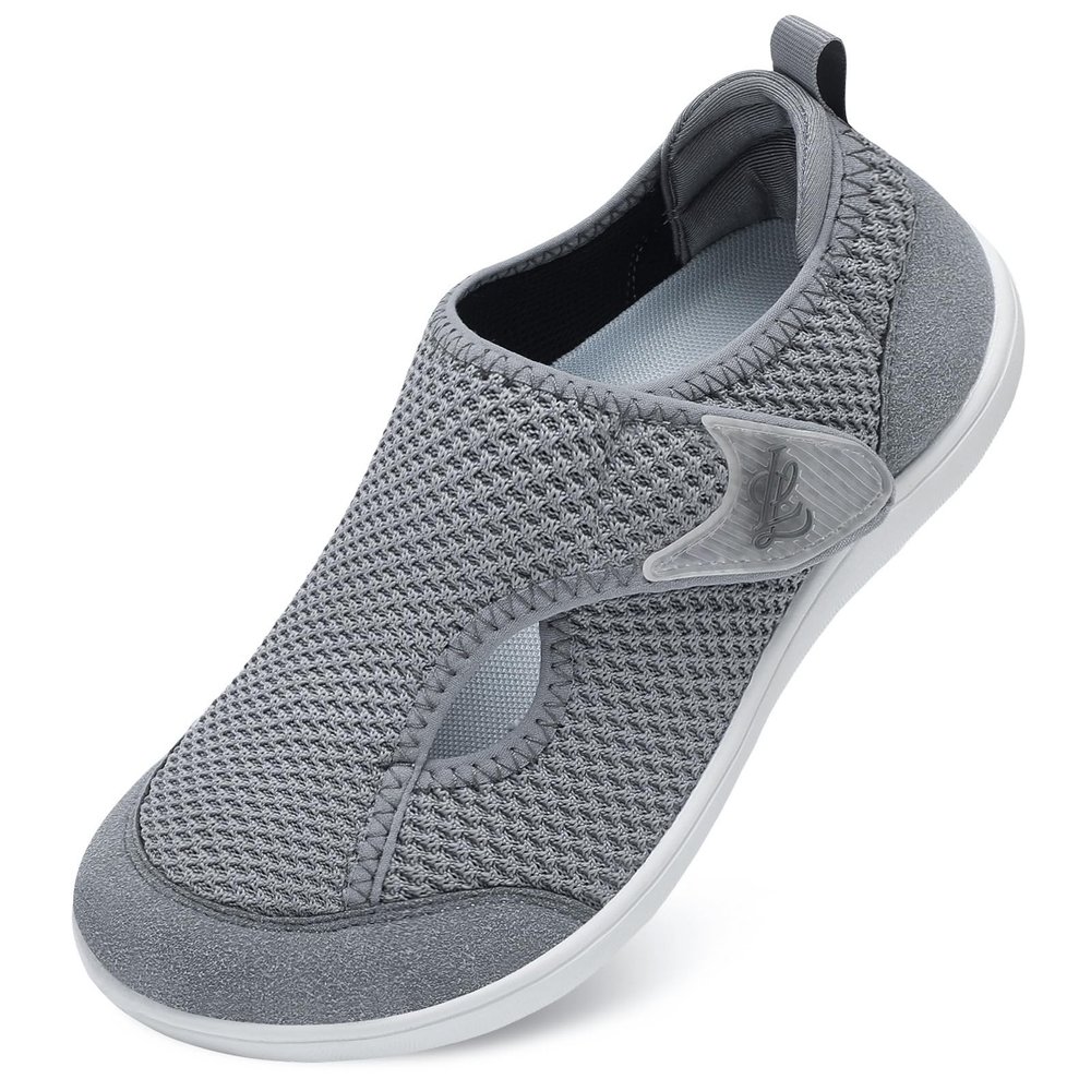 LeIsfIt Womens Wide Toe Box Shoes Adjustable Diabetic Walking Shoes Breathable Barefoot Zero Drop Sneakers for Arthritis Edema Swollen Feet Grey Size 6.5