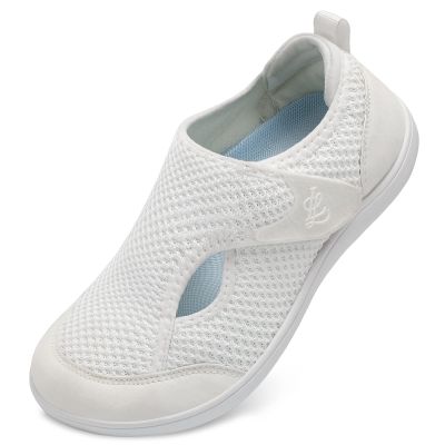LeIsfIt Womens Wide Adjustable Diabetic Walking Shoes Breathable Zero Drop Wide Width Arthritis Edema Barefoot Shoes White Size 9