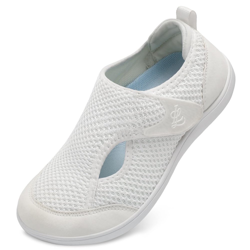 LeIsfIt Womens Wide Adjustable Diabetic Walking Shoes Breathable Zero Drop Wide Width Arthritis Edema Barefoot Shoes White Size 9