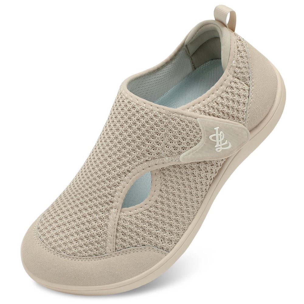 LeIsfIt Womens Wide Barefoot Walking Shoes Adjustable Diabetic Shoes for Arthritis Edema Swollen Feet Zero Drop Sole Taupe Size 8.5
