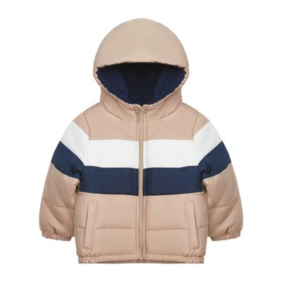Carter's Baby Boys Sherpa-Lined Heavyweight Hooded Puffer Jacket, Khaki, 24 Months