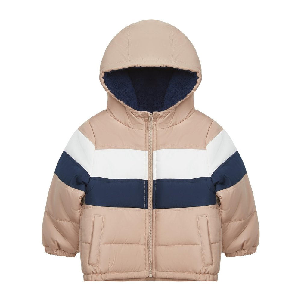 Carter's Baby Boys Sherpa-Lined Heavyweight Hooded Puffer Jacket, Khaki, 24 Months