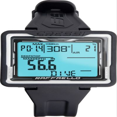 Cressi Raffaello Scuba Dive Wrist Computer - Black/White - Built-in Digital Compass - RGBM Algorithm Mixed Gas Planning - Black/Blue