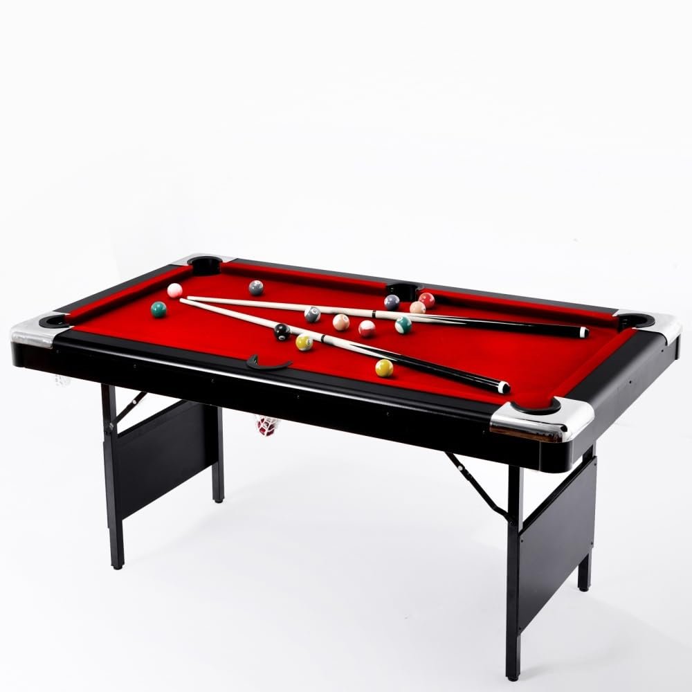 VerisShade Billiard Tables, Portable Pool Table for Families with Easy Folding for Storage, Includes Balls, Cues, Brush Red 6FT