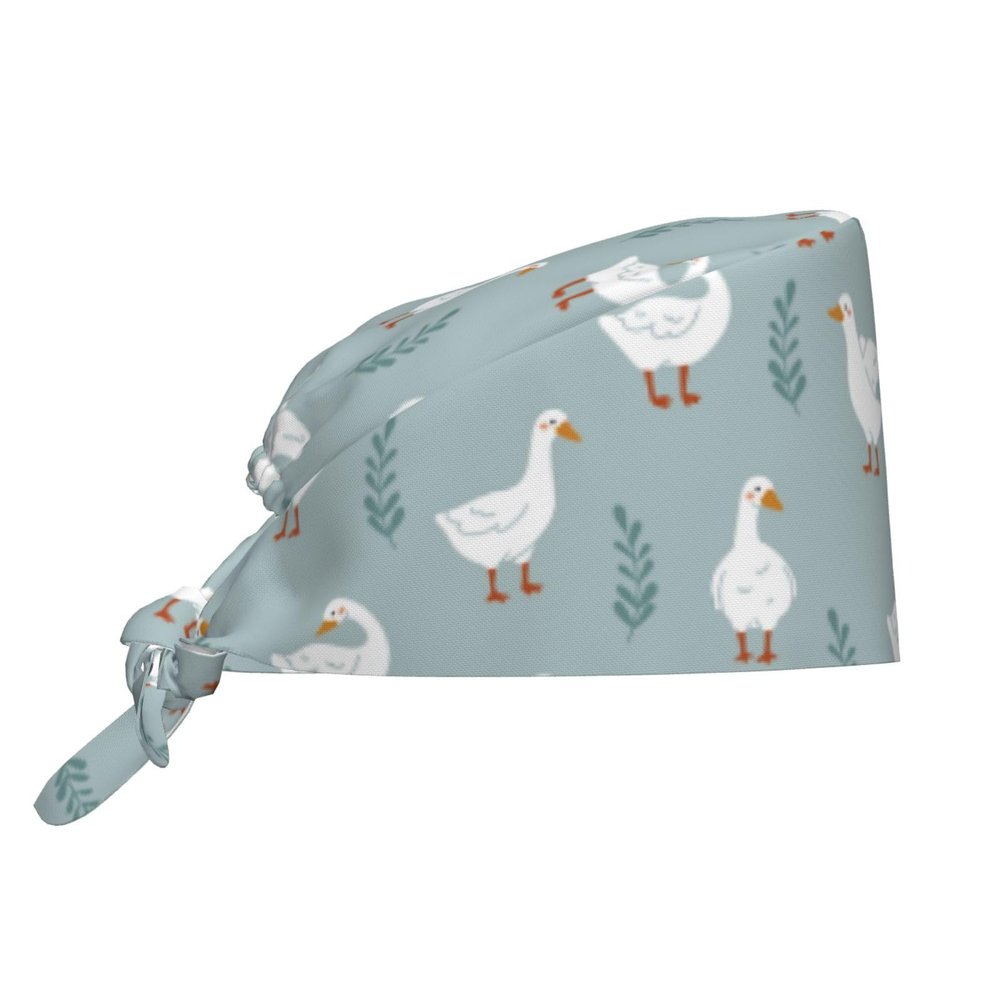 Goose Gooses Geese Leaves Working Cap Scrub Cap with Sweatband Adjustable Unisex Women Tie Back Hat Nurse Surgical Caps