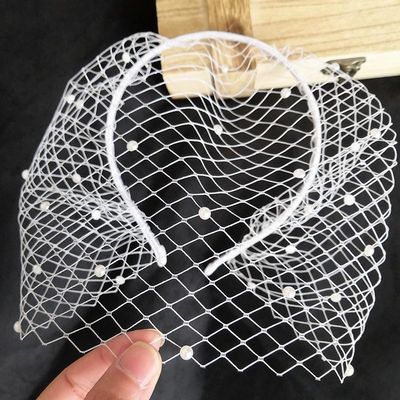 HUFFA Pearls Beading Black Mesh Face Veil Women Headband Cocktail Party Hair Accessories Wedding Headwear