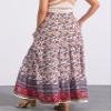 Allegra K Boho Skirt for Women's Flare Bohemian Floral Elastic Waist Flowy A-Line Vintage Casual Maxi Skirt Small White Purple view 2