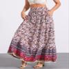 Allegra K Boho Skirt for Women's Flare Bohemian Floral Elastic Waist Flowy A-Line Vintage Casual Maxi Skirt Small White Purple view 3