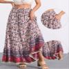 Allegra K Boho Skirt for Women's Flare Bohemian Floral Elastic Waist Flowy A-Line Vintage Casual Maxi Skirt Small White Purple view 4