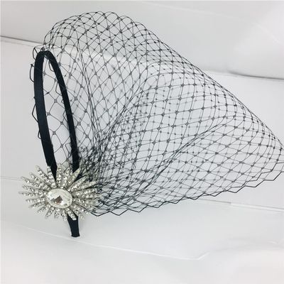 HUFFA Black Birdcage Veil For Women Delicate Sun Style Shiny Rhinestones Headband Voile Wedding Accessories