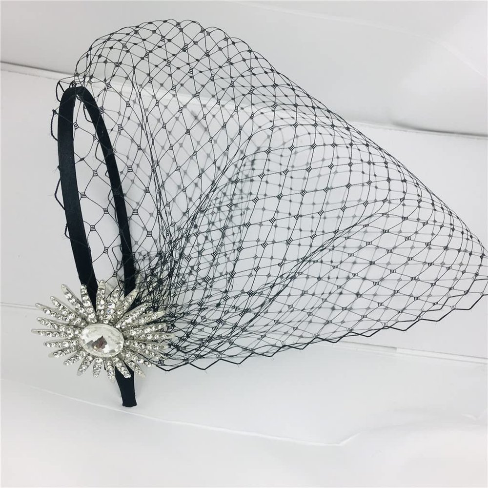 HUFFA Black Birdcage Veil For Women Delicate Sun Style Shiny Rhinestones Headband Voile Wedding Accessories