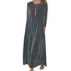 Akivide Womens Dark Gray Velvet Maxi Dress Long Sleeve Round Neck Oversized Loose-Fit Dress Trendy Fall Casual Outfit view 1
