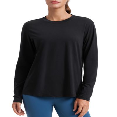 CRZ YOGA Womens Long Sleeve Tops High Crew Neck Casual Fall Shirts Basic Quick Dry Workout Athletic T-Shirt Black Medium