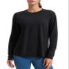 CRZ YOGA Womens Long Sleeve Tops High Crew Neck Casual Fall Shirts Basic Quick Dry Workout Athletic T-Shirt Black Medium view 1