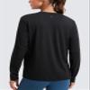 CRZ YOGA Womens Long Sleeve Tops High Crew Neck Casual Fall Shirts Basic Quick Dry Workout Athletic T-Shirt Black Medium view 2