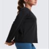 CRZ YOGA Womens Long Sleeve Tops High Crew Neck Casual Fall Shirts Basic Quick Dry Workout Athletic T-Shirt Black Medium view 4