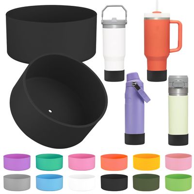 2Pcs Silicone Boot Sleeve for Stanley IceFlow Fast Flow Water Bottle 24oz,Silicone Boot Bumper for Stanley Quencher 40oz,for IceFlow 20oz 30oz,for Quick Flip GO 24oz BottleThickened (Black)