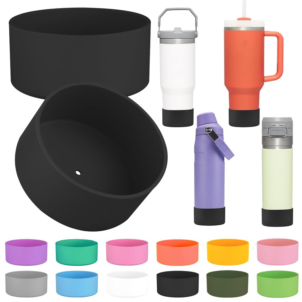 2Pcs Silicone Boot Sleeve for Stanley IceFlow Fast Flow Water Bottle 24oz,Silicone Boot Bumper for Stanley Quencher 40oz,for IceFlow 20oz 30oz,for Quick Flip GO 24oz BottleThickened (Black)